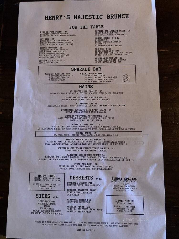 Henry's Majestic - Dallas, TX menu_pic
