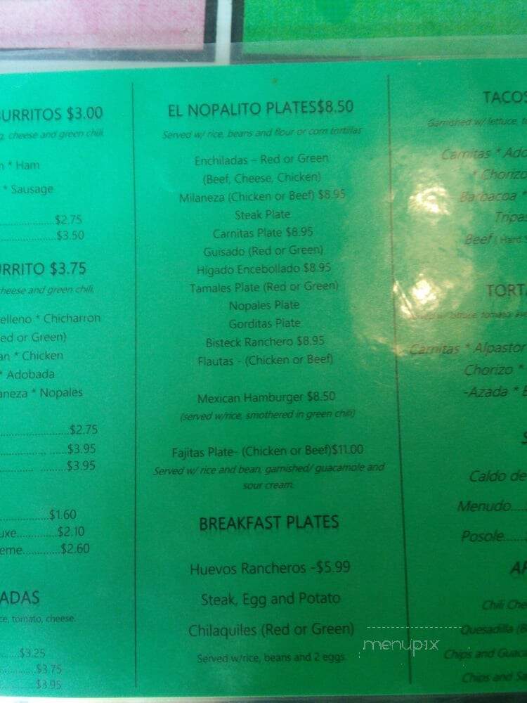 El Nopalito Mexican Food - Denver, CO menu_pic