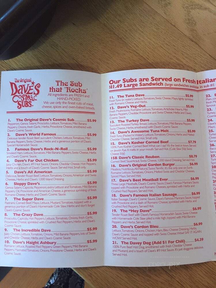 Dave's Cosmic Subs - Elyria, OH menu_pic