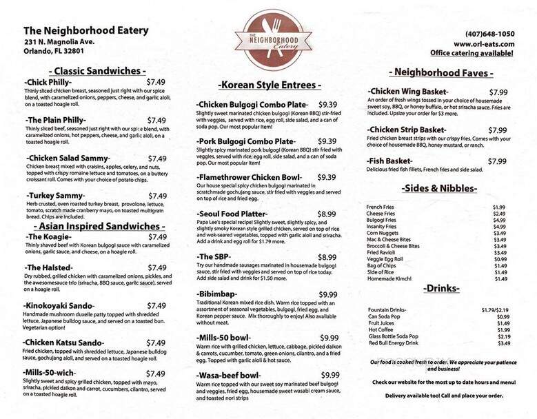 Neighborhood Eatery - Orlando, FL menu_pic