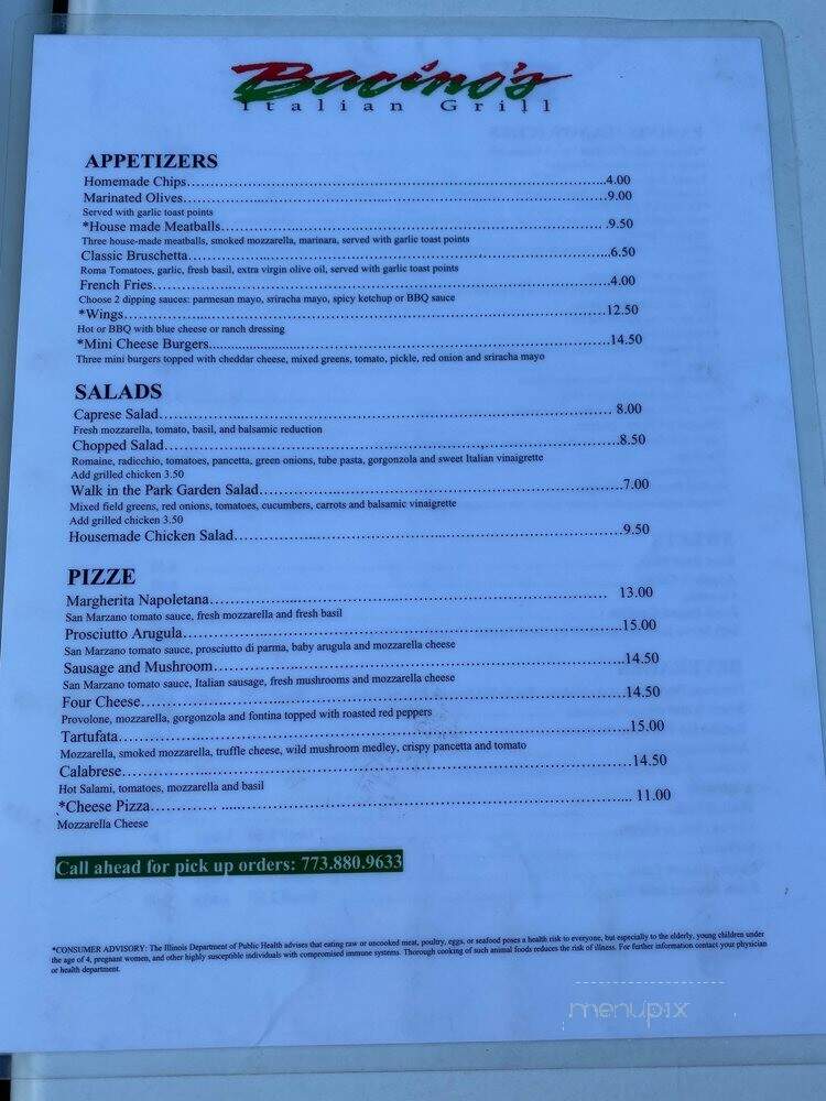 Bacino's - Chicago, IL menu_pic