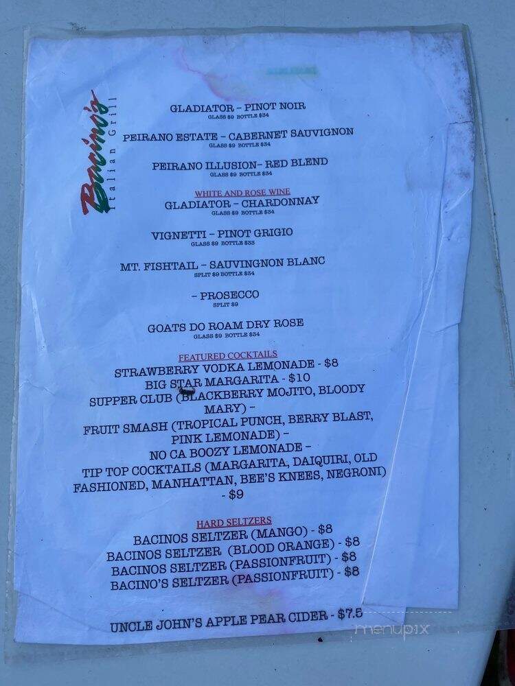 Bacino's - Chicago, IL menu_pic