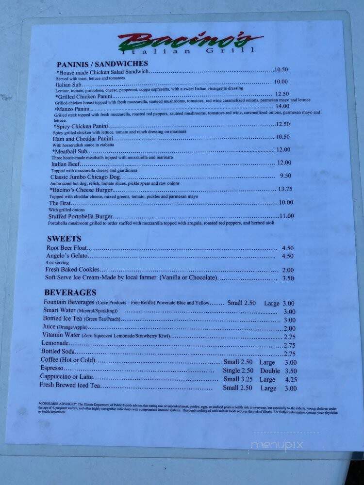 Bacino's - Chicago, IL menu_pic