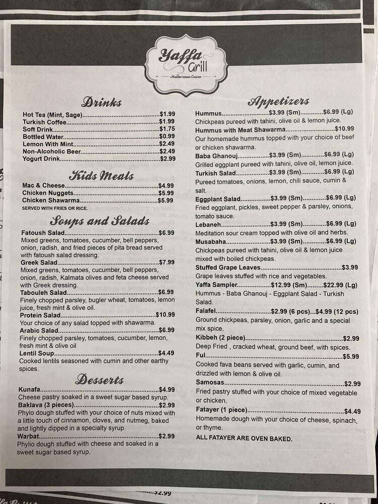 Yaffa Grill - Fairborn, OH menu_pic