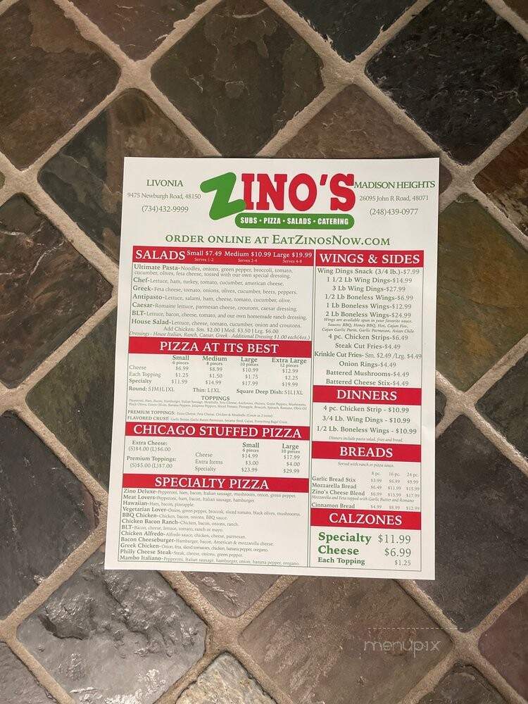 Zino's Pizzeria - Madison Heights, MI menu_pic