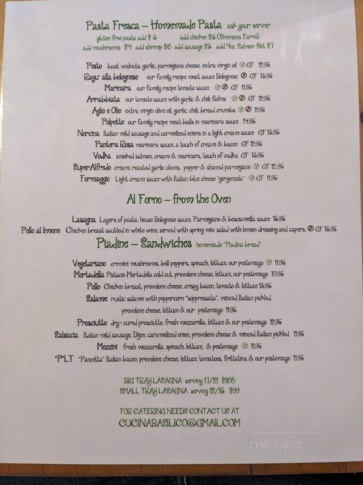Cucina Basilico - San Diego, CA menu_pic