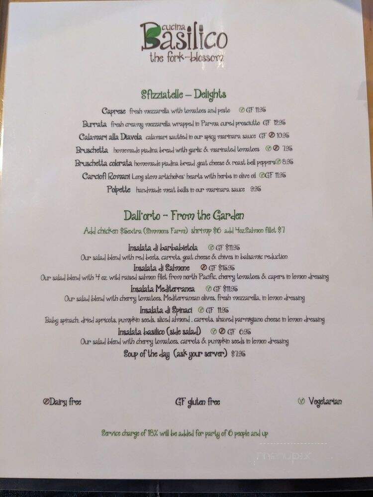 Cucina Basilico - San Diego, CA menu_pic