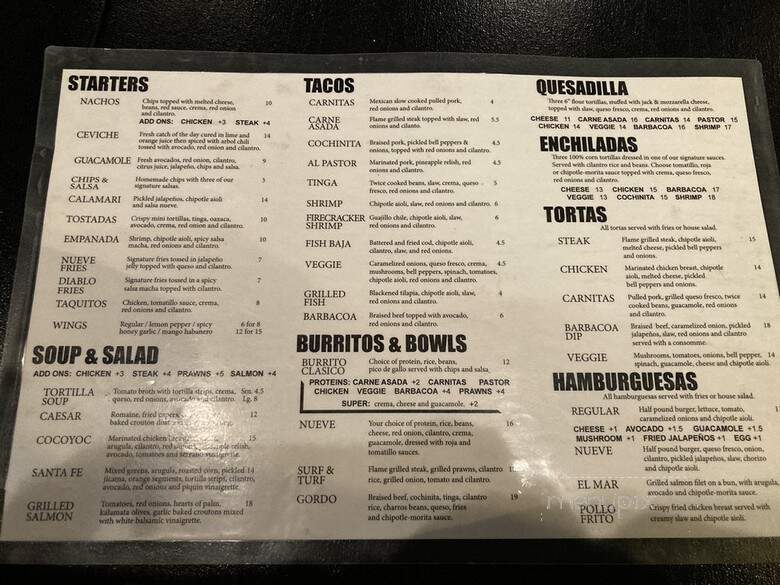 Nueve - San Bruno, CA menu_pic