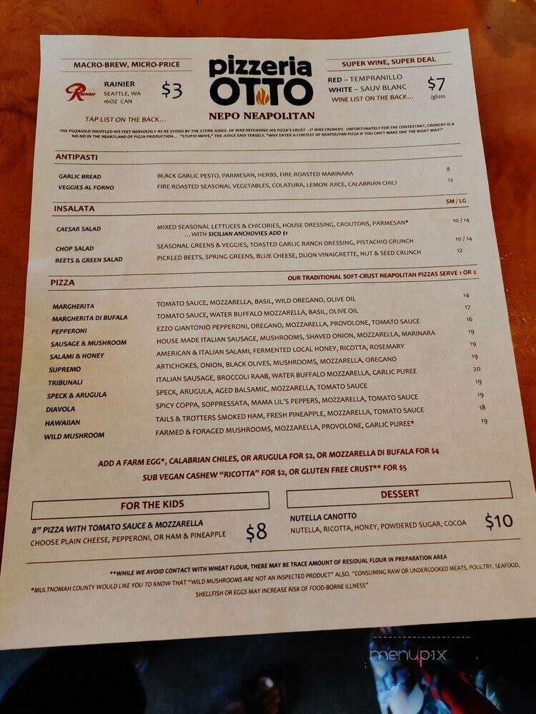 Pizzeria Otto - Portland, OR menu_pic