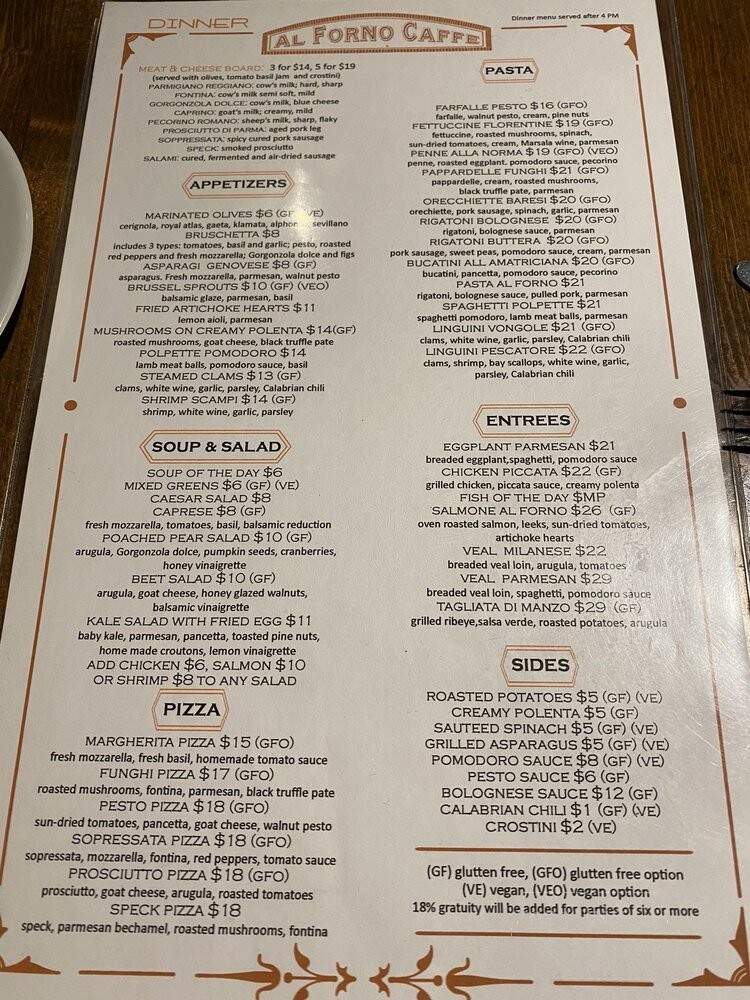 Al Forno Caffe - Costa Mesa, CA menu_pic