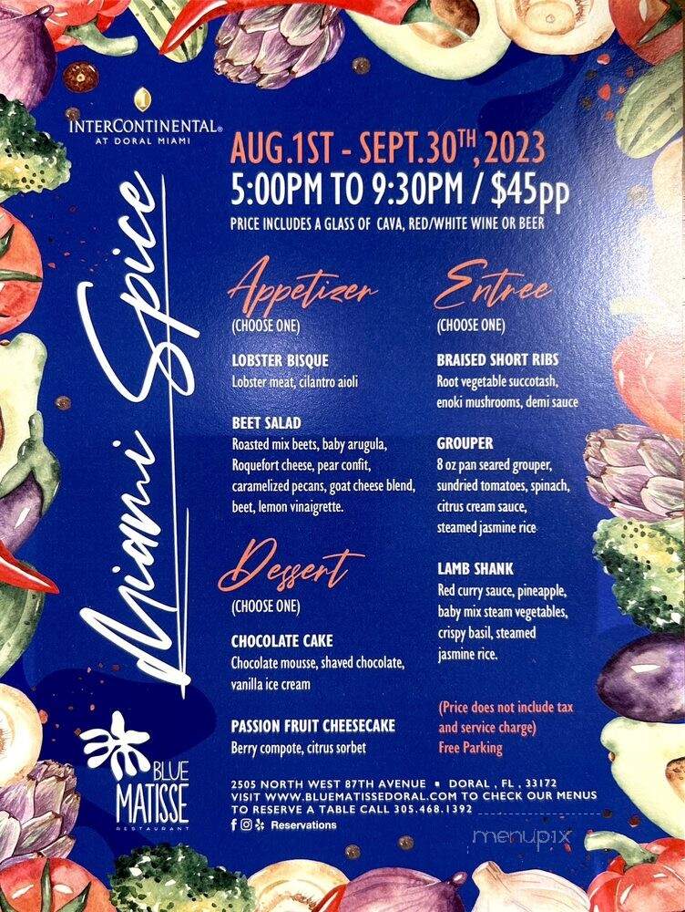 Blue Matisse - Doral, FL menu_pic