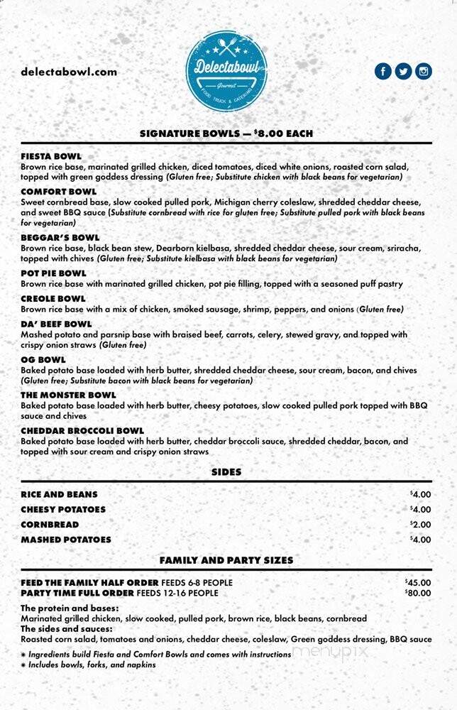 Delectabowl Food Truck - Clawson, MI menu_pic