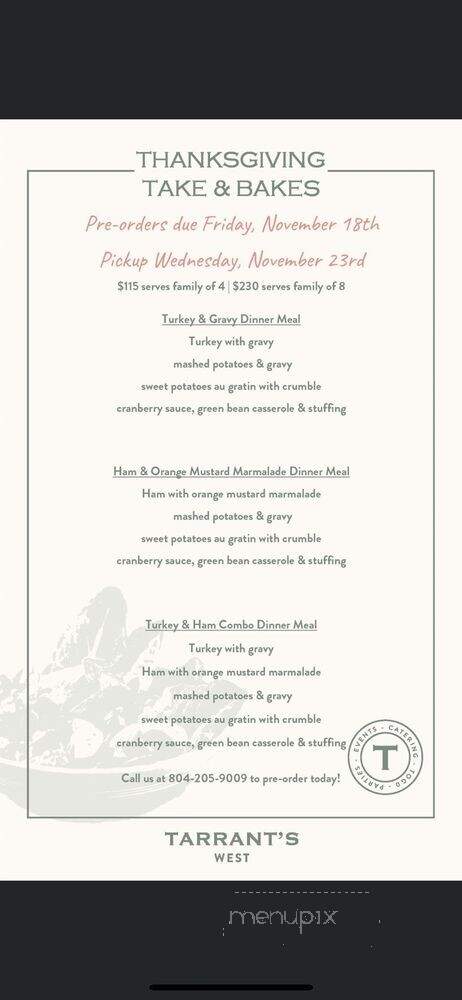Tarrant's West - Richmond, VA menu_pic