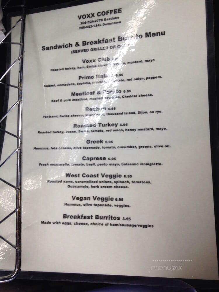 Voxx Coffee - Seattle, WA menu_pic