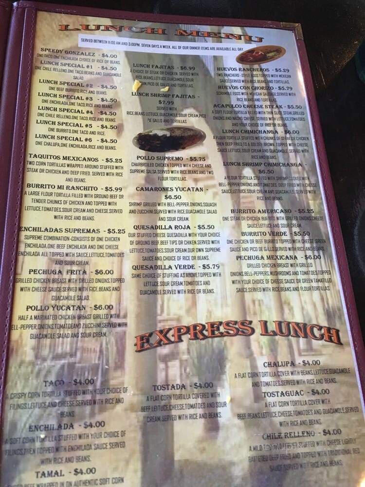 Hacienda Ayala's - Lenoir City, TN menu_pic