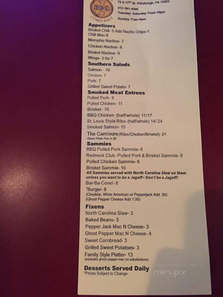 South Side BBQ - Pittsburgh, PA menu_pic
