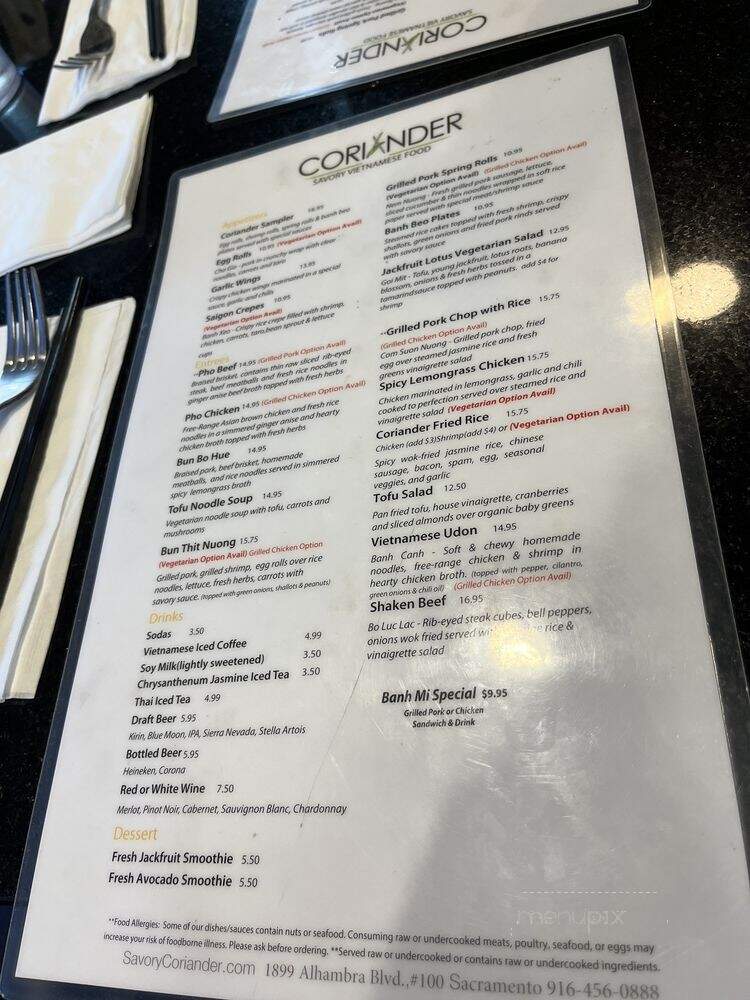 Coriander - Sacramento, CA menu_pic