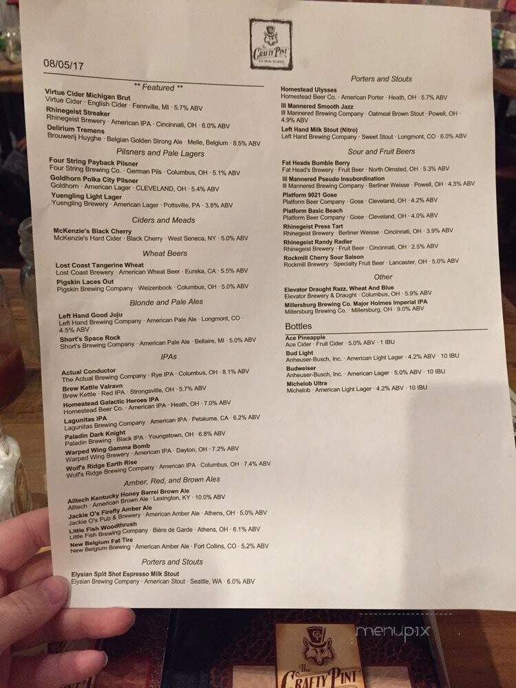 The Crafty Pint - Columbus, OH menu_pic