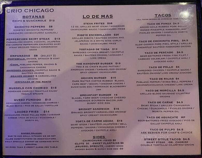 Crio - Chicago, IL menu_pic