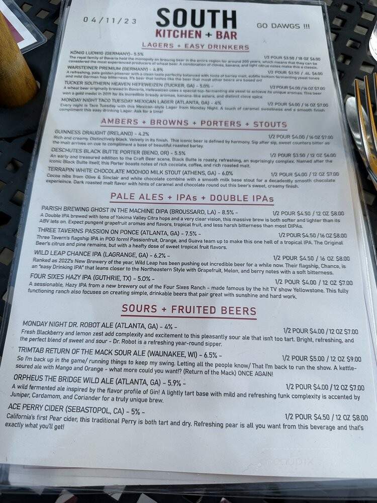 South: Kitchen + Bar - Athens, GA menu_pic