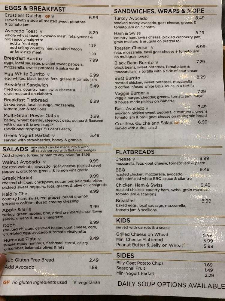 Kaldi's Coffee - Columbia, MO menu_pic