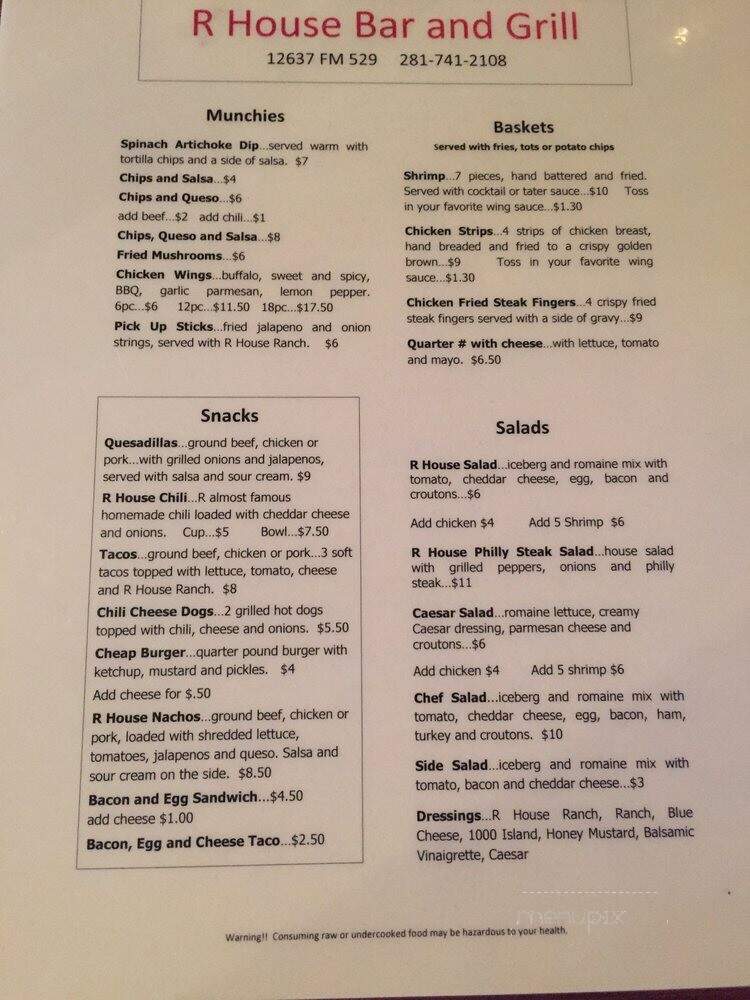 R House Bar and Grill - Houston, TX menu_pic