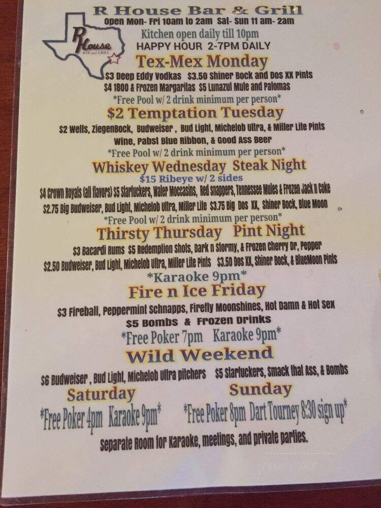 R House Bar and Grill - Houston, TX menu_pic