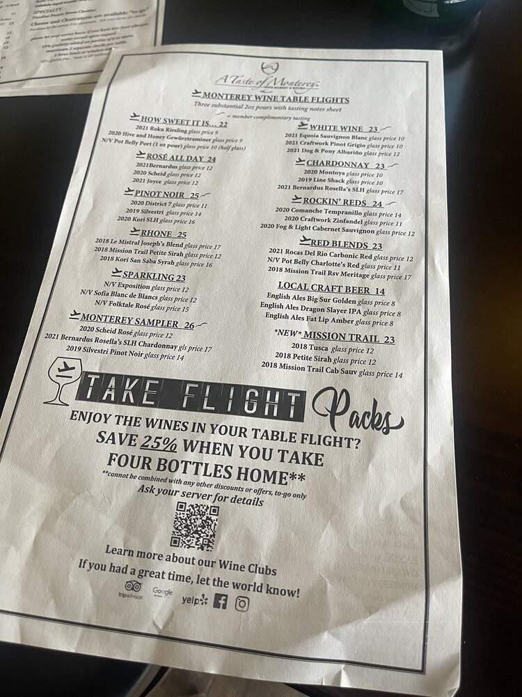 A Taste of Monterey Wine Market & Bistro - Monterey, CA menu_pic