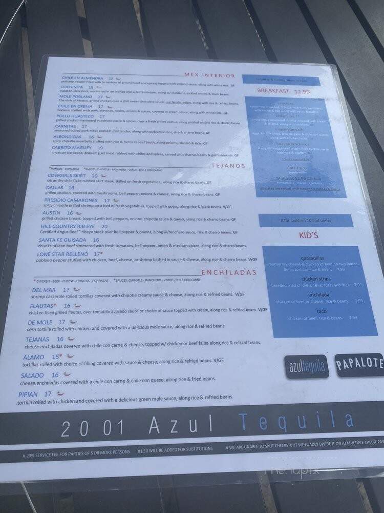 Azul Tequila - Austin, TX menu_pic