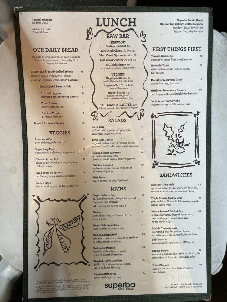 Superba Food and Bread - Los Angeles, CA menu_pic