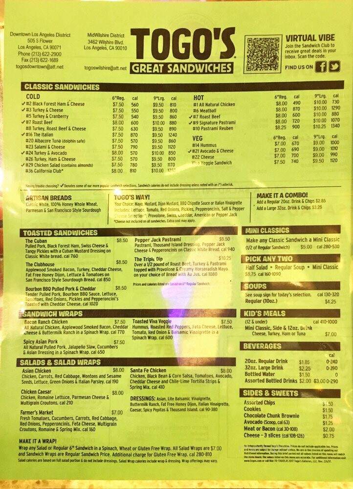 Togo's - Los Angeles, CA menu_pic