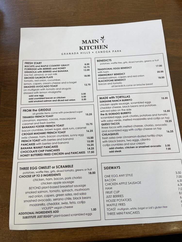 Main Kitchen Cafe - Los Angeles, CA menu_pic