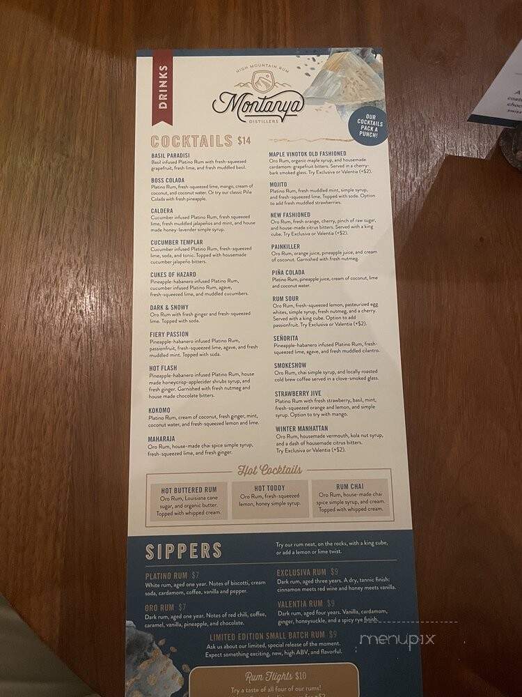 Montanya Distillers - Crested Butte, CO menu_pic