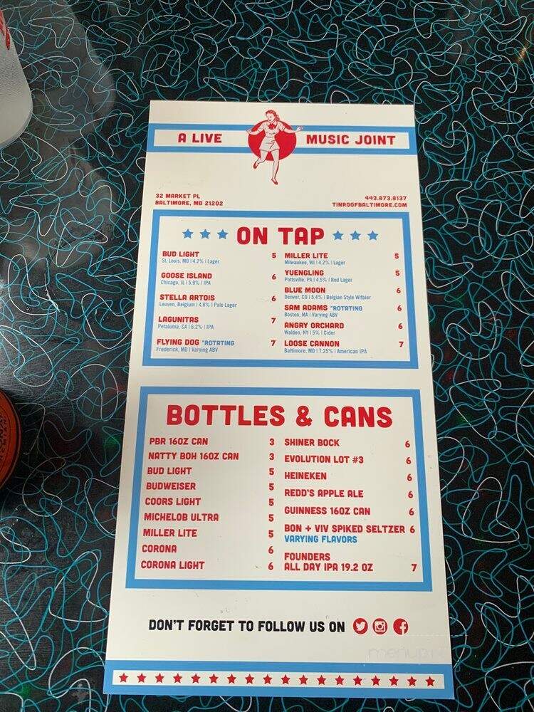 Tin Roof - Baltimore, MD menu_pic