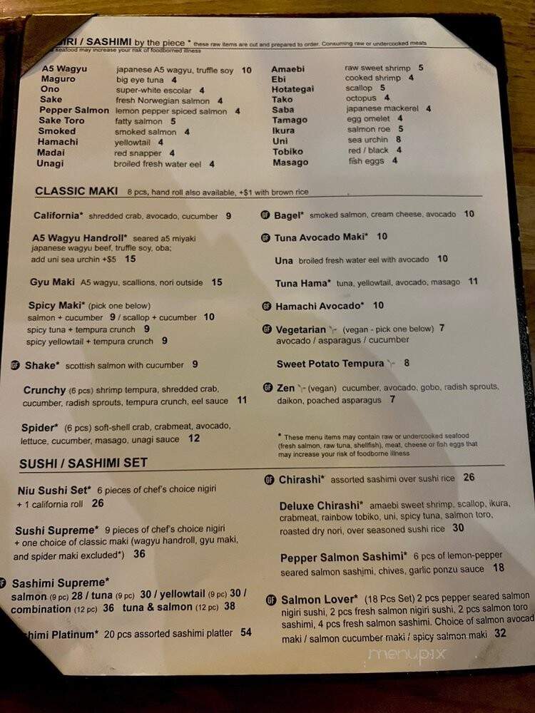 Niu B Sushi & Robata - Chicago, IL menu_pic