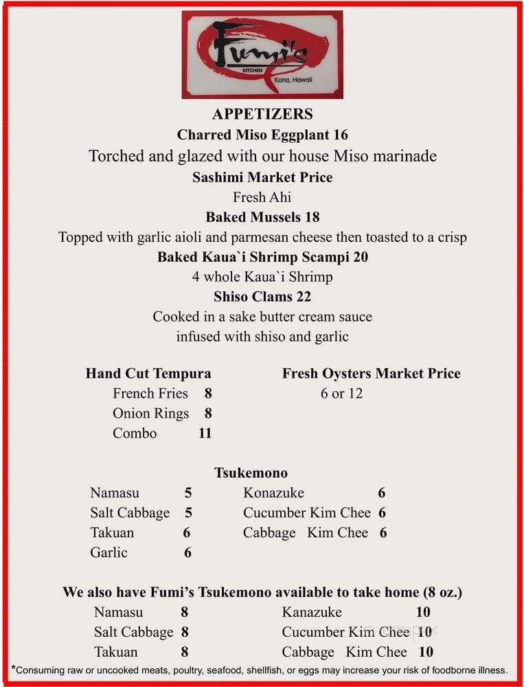 Fumi's Kitchen - Holualoa, HI menu_pic