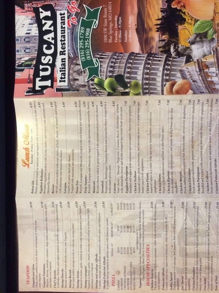Tuscany Italian Resturamt - Blue Springs, MO menu_pic