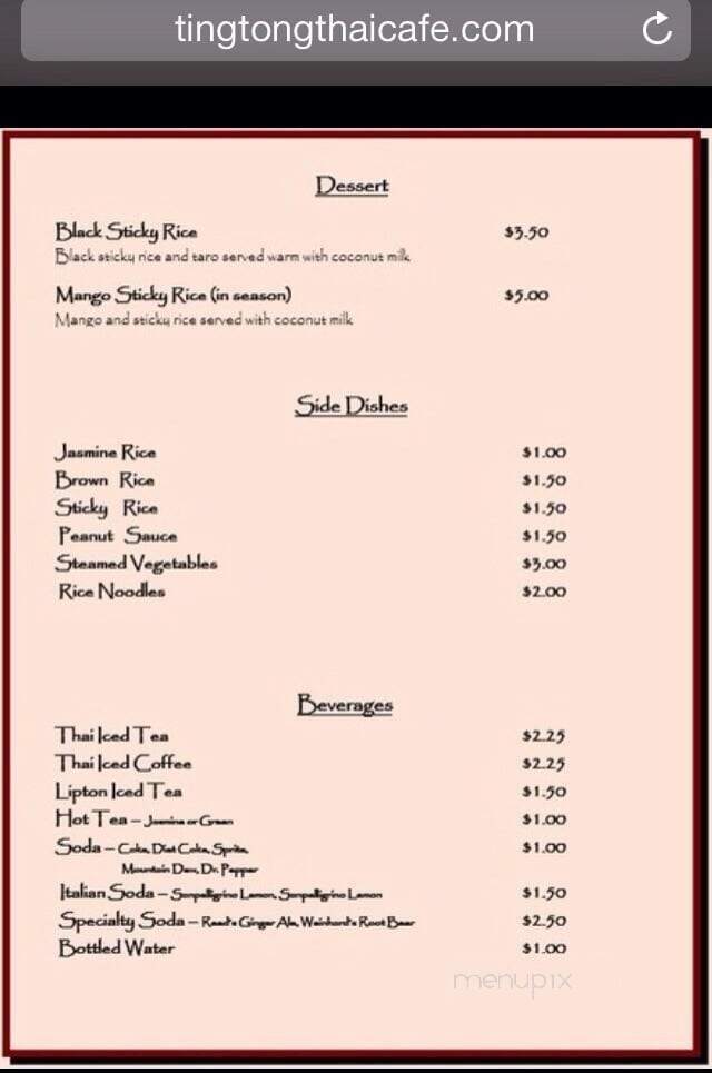 Ting Tong Thai Cafe - Kent, WA menu_pic
