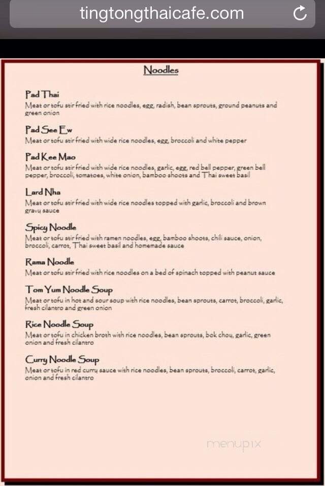 Ting Tong Thai Cafe - Kent, WA menu_pic