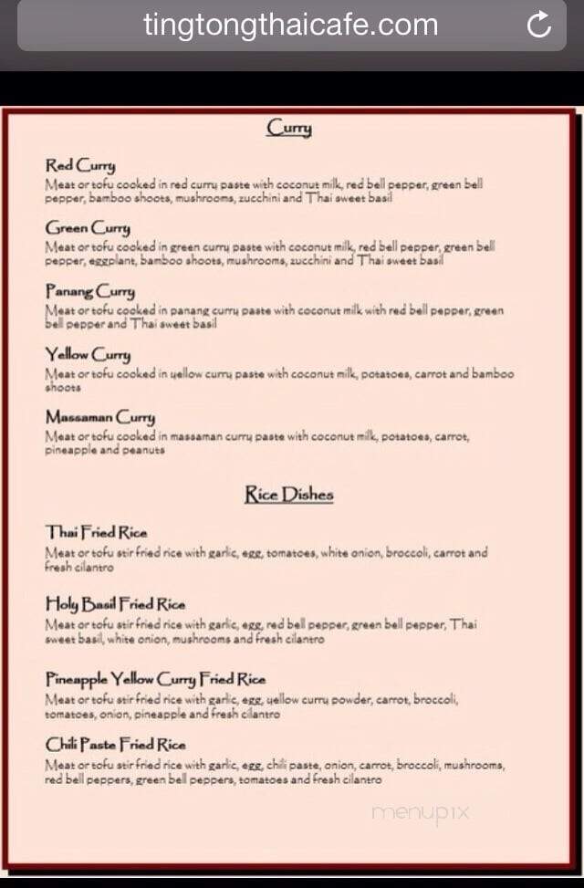 Ting Tong Thai Cafe - Kent, WA menu_pic