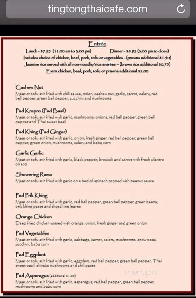 Ting Tong Thai Cafe - Kent, WA menu_pic