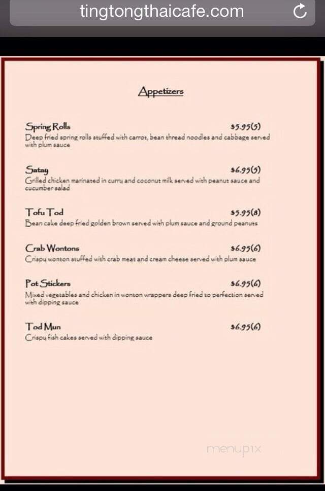 Ting Tong Thai Cafe - Kent, WA menu_pic