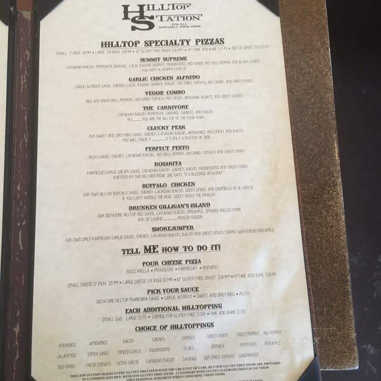 Hilltop Station - Boise, ID menu_pic