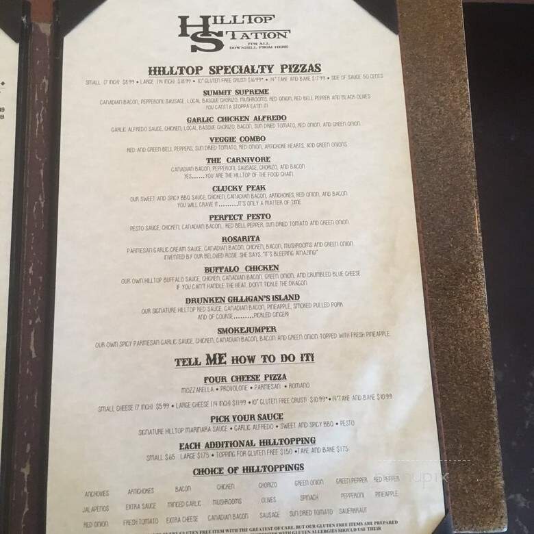 Hilltop Station - Boise, ID menu_pic