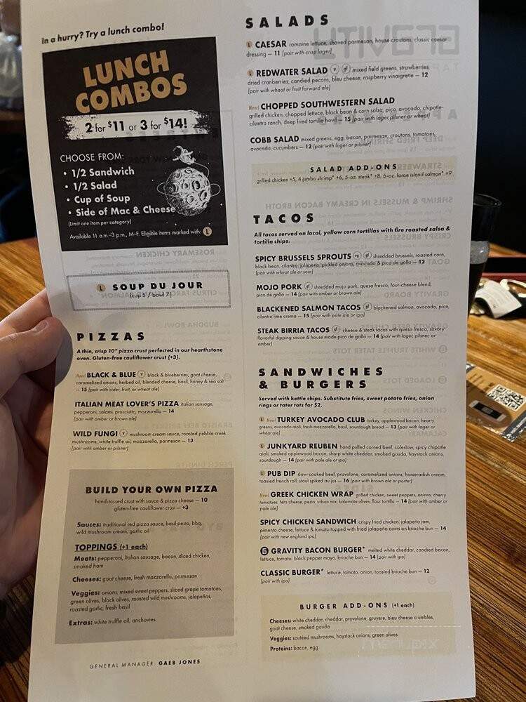 Gravity Taphouse Grille - Grand Rapids, MI menu_pic