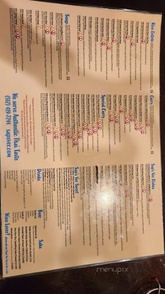Saps Fine Thai Cuisine - Austin, TX menu_pic