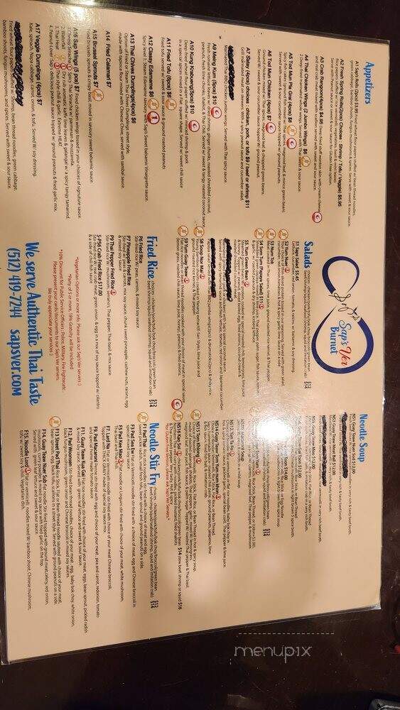 Saps Fine Thai Cuisine - Austin, TX menu_pic