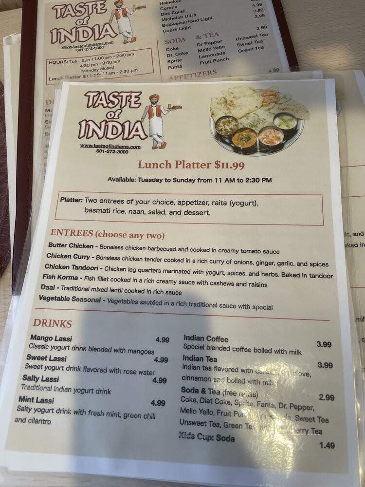 Taste of India - Clinton, MS menu_pic