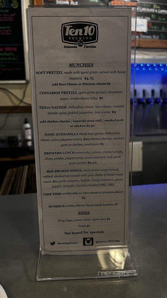 Ten 10 Brewing Co. - Orlando, FL menu_pic