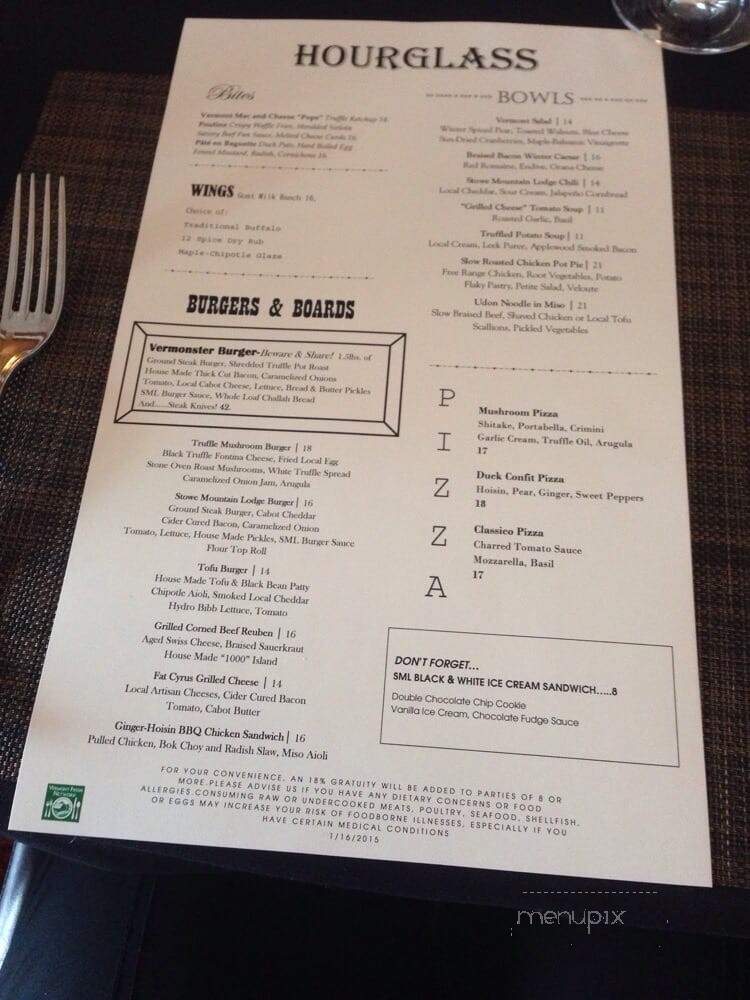 Hourglass - Stowe, VT menu_pic